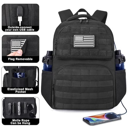 MOZETO 17 Inch Laptop Backpack, Large Tactical Inspired Travel Bag - color: Black