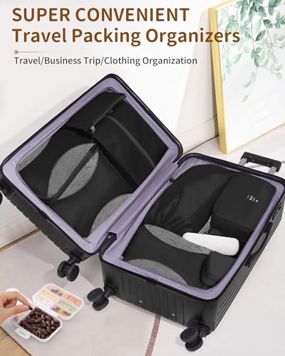 12-Piece Expandable Compression Packing Cubes, Space Saving Suitcase Organizers for Travel, Heavy Duty Luggage Storage Pouches Set, Black - color: Black