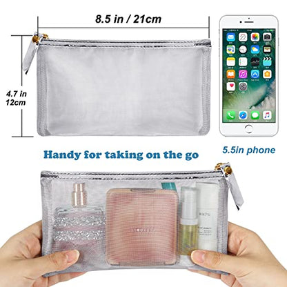 HRX Package 4pcs Mesh Makeup Bags for Travel & Packing (Metallic Silver) - color: Metallic Silver, size: A6