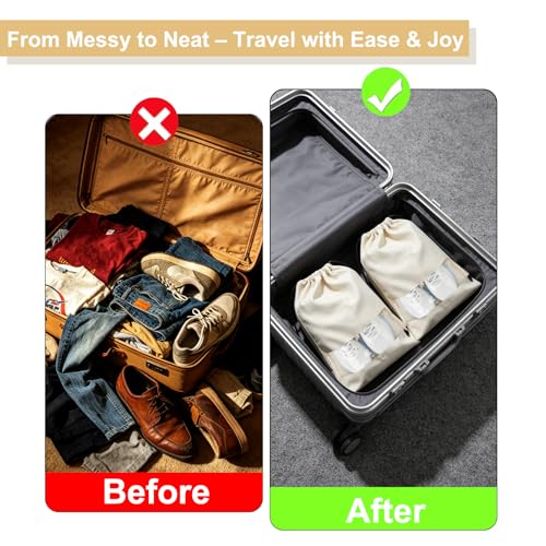 4 Pcs Shoe Bags for Travel with Clear TPU Window & Drawstring Closure - color: Beige