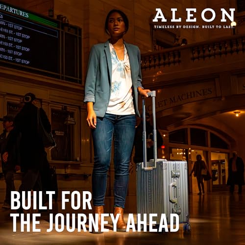 Aleon All Aluminum Lightweight 21" Premium International Carry-On Luggage - Hardside Carry-On Suitcase, TSA Approved, Hard Shell Suitcase, Airline Approved Hard Spinner Wheels Luggage (Platinum) - color: platinum