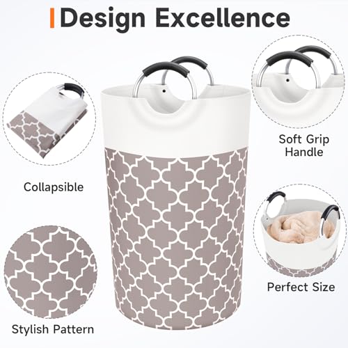 Large Laundry Basket, 82L Tall Collapsible Hamper with Handles, Khaki - color: Khaki, size: 82l