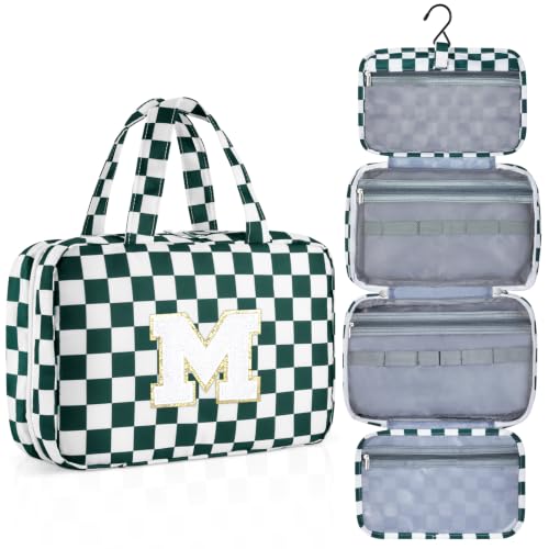 Personalized Travel Hanging Toiletry Makeup Bag Green Checkerboard M - color: Green Checkerboard, size: M
