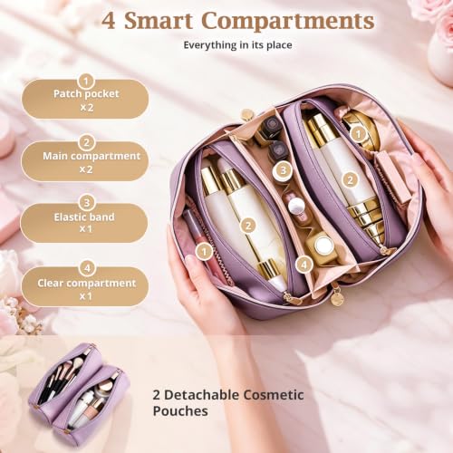 3-in-1 Large Travel Makeup Bag Organizer for Women - color: B08-Purple
