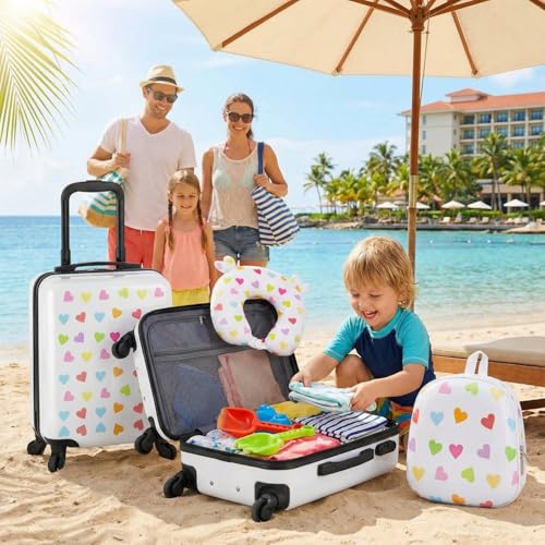 Sanwuta 4 Pcs Kids Luggage Set, White, 20 Inch, Heart - color: White, size: 20 Inch