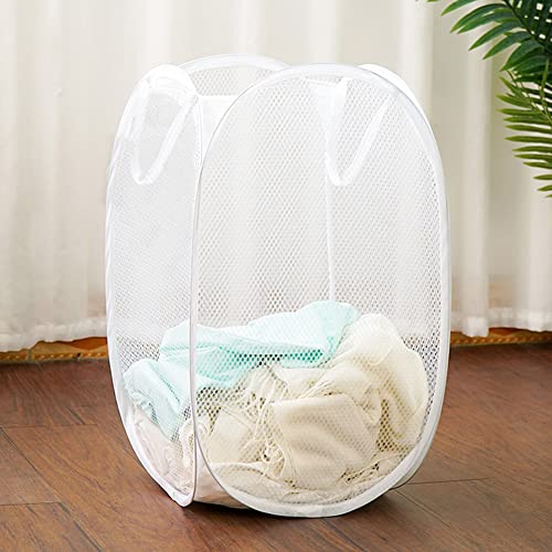 Pack of 2 Pop Up Laundry Hampers, Collapsible Mesh Laundry Baskets, Foldable Clothes Hampers for Bathroom, College Dorm, Travel (White) - color: White