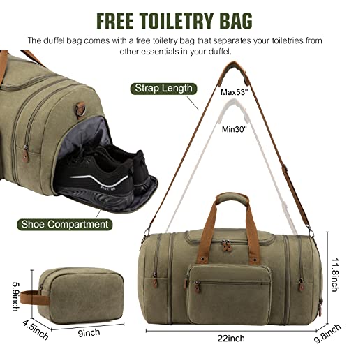 Sucipi Canvas Duffel Bag for Men, Expandable Weekend Overnight travel bags - color: Green-1