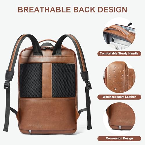 Shrrie 16 Inch Vegan Leather Laptop Backpack for Women and Men - color: Brown