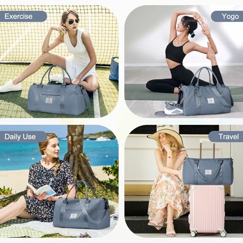 Gym Bags with Shoes Compartment Personal Item Travel Bag Blue - color: D3-Grey Blue+2Pcs Toiletry Bag