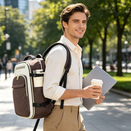 VANKEAN 50L Water- Resistant Laptop Backpack for Women College - color: Beige/Coffee, size: 50L