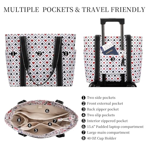Tote Bag for Women with LaptopCompartment & Cup Holder - color: Poker Fun