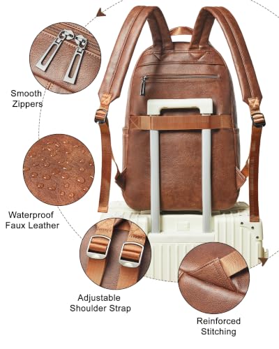 LATMAP Vegan Leather Backpack 17Inch Laptop Backpack for Women Men Brown - color: Brown