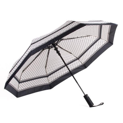 Nollia Compact Travel Umbrella with Auto Open – Windproof Folding Umbrella, Lightweight & Portable for Rain - color: G. Black & White Polka Dot