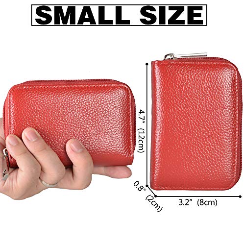 Easyoulife Genuine Leather Credit Card Holder Zipper Wallet With 26 Card Slots - color: Red, size: small