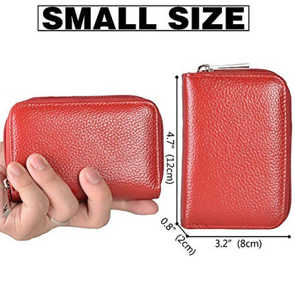 Easyoulife Genuine Leather Credit Card Holder Zipper Wallet With 26 Card Slots - color: Red, size: small