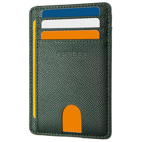 RUNBOX Slim Wallet for Men and Women, RFID Blocking Leather Card Holder - color: HERM NEW-Palm Lines Green