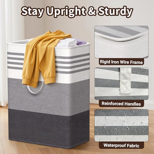 WOWBOX 2 Pack Laundry Baskets, Collapsible Dirty Clothes Laundry Hampers - color: Grey, size: 125L