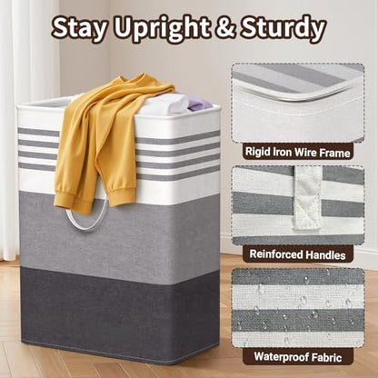 WOWBOX 2 Pack Laundry Baskets, Collapsible Dirty Clothes Laundry Hampers - color: Grey, size: 125L