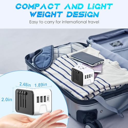 ISIX International Travel Adapter, 1 USB-C &3 USB-A Ports,2500W AC Outlet, - color: White