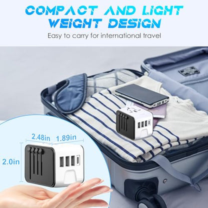 ISIX International Travel Adapter, 1 USB-C &3 USB-A Ports,2500W AC Outlet, - color: White