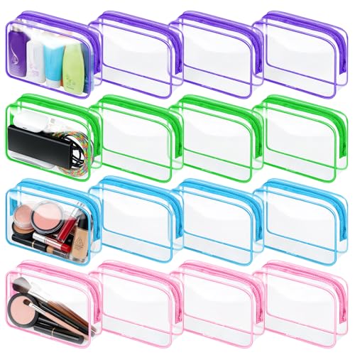 YedsIntu 16 Packs Clear Makeup Bag Bulk, Waterproof Cosmetic Storage Bags, TSA Approved Toiletry Bags PVC Zipper Plastic Pouches for Organizing Travel Bathroom - color: 16pcs Multicolored-M
