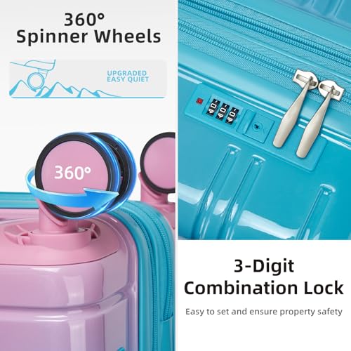 LARVENDER Luggage Sets 5 Piece, PC+ABS Expandable Suitcases with Wheels - color: Cotton Candy, size: 5 Piece Set (20/24/28/DB/TB)