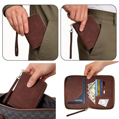 Passport Holder for Travel Wallet,RFID Detachable Wrist Strap Wallet - color: Brown