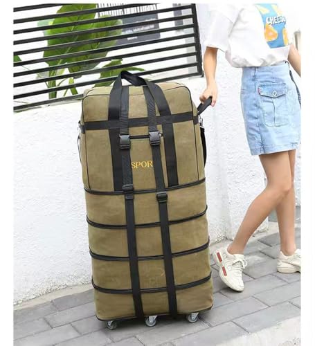 Expandable Extra Large Travel Canvas Duffel Bag with Wheels - color: Black Canvas, size: XL - 6 wheels