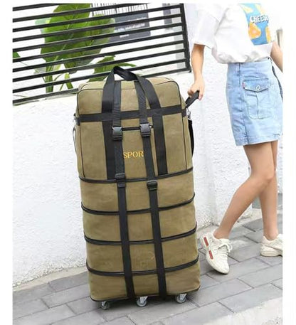 Expandable Extra Large Travel Canvas Duffel Bag with Wheels - color: Black Canvas, size: XL - 6 wheels