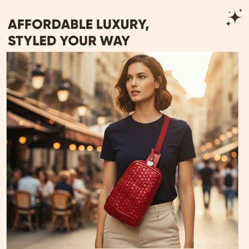Genuine Leather Body Bag, Unisex Casual Travel Sling | Handcrafted Crossbody Side Organizer, Trendy Durable Secure Travelling Essentials Kept Bag For Daily Use & Active Commuters - color: Red