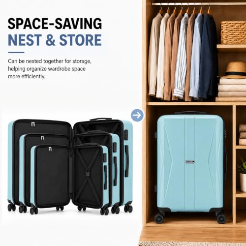 20/24/28 Inch Hardshell Suitcase Set, ABS Luggage Set with TSA Lock 5 Piece - color: Sky Blue