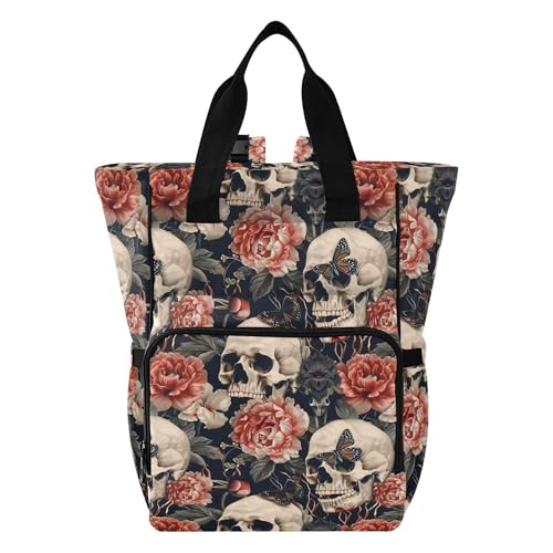 MNSRUU Diaper Bag Skull Peony Large Capacity Changing Backpack Multifunction Travel Tote Nappy Bag Baby Diaper Backpack for Mom Dad - color: Skull A8963