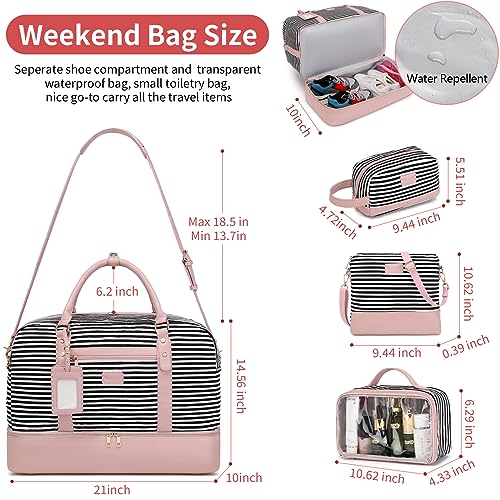 4PCS Weekender Bags for Women Large Overnight Weekend Travel Duffel Bags - color: Pink Stripe