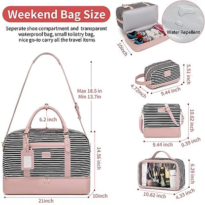 4PCS Weekender Bags for Women Large Overnight Weekend Travel Duffel Bags - color: Pink Stripe