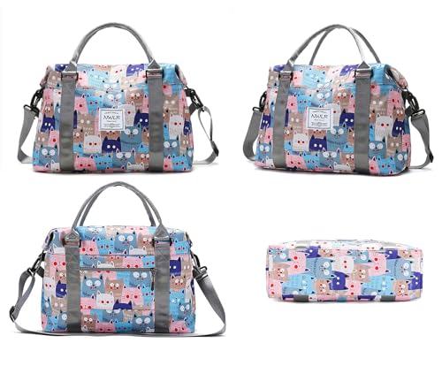 Travel Duffle Bag Weekender Overnight Gym Bag for Women, Cute Cats - color: Cute Cats