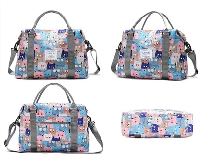 Travel Duffle Bag Weekender Overnight Gym Bag for Women, Cute Cats - color: Cute Cats
