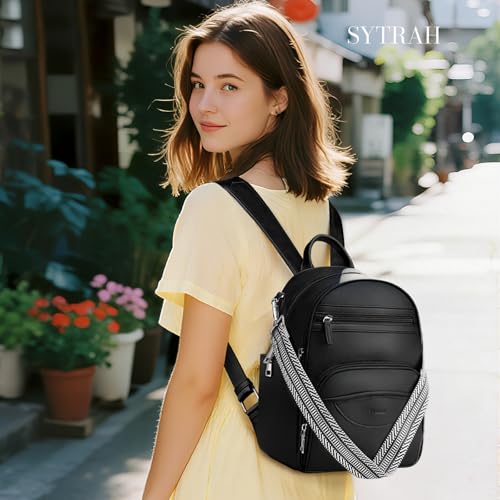 SYTRAH Small Backpack Purse for Women, Mini Daypack Cute for Travel Black | Small Backpack with RFID Wallet (4 Slots) & 10.2" Tablet Sleeve, 9-Pocket 3-Way Convertible Shoulder Bag, Removable Strap - color: Black