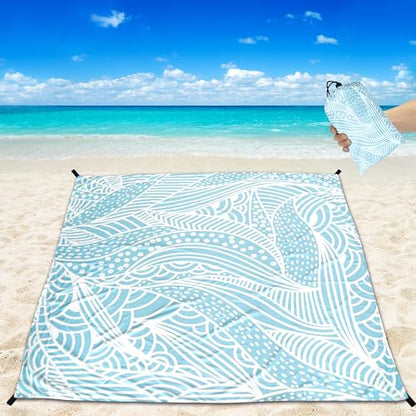 HIHOHO Beach Blanket Waterproof Sandproof Quick Drying Mat for 1-8 Adults - color: Bl-ripple, size: 6'11" x 6'7"