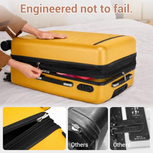 Kono Large Suitcase 28in Expandable ABS+PC 8pcs Silent Wheels Yellow - color: Yellow, size: Checked-Large 28-Inch