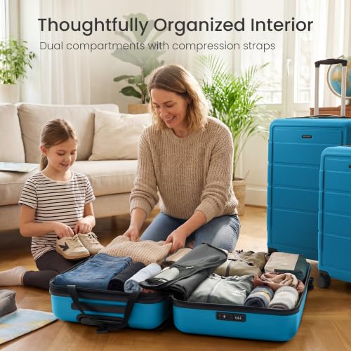 SHOWKOO G-Series Luggage set 3pcs, 100% PC Durable Hardshell Suitcase - color: Sea Blue, size: 3-Piece Set (20/24/28in)