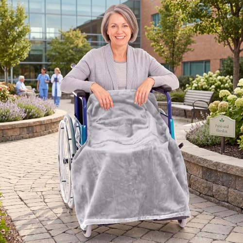 Newwiee Christmas Wheelchair Blanket with Pouch, Grey, Simple - color: Grey