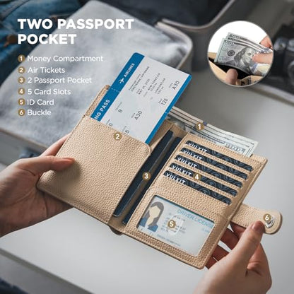 VULKIT Dual Passport Wallet for RFID 2 Passports Holder - color: Nude