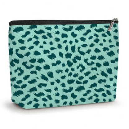 Watercolor Leopard Print Makeup Bag Cosmetic Bag, Portable Makeup Organizer - color: Mint Green Leopard Print 588