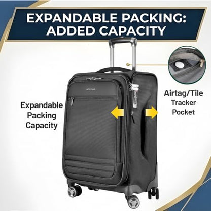Ricardo Beverly Hills Softside 2 Piece: 20 Carry-On & 28 Large Checked, Lightweight Expandable Luggage Set, Spinner Wheels, TSA Lock, Telescopic Handle, Eco-Friendly Material, Black, Ashbury Series - color: Black, size: 2-Piece Set (20, 28)