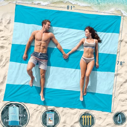 Beach Blanket Sandproof Waterproof Oversized 78"x81"/10'x9' Compact mat - color: Light Green, size: 78''×81''