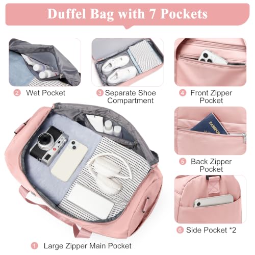 Travel Duffle Bag with Shoe Compartment, XL Weekender Bags for Women - color: B-Pink, size: Extra Large
