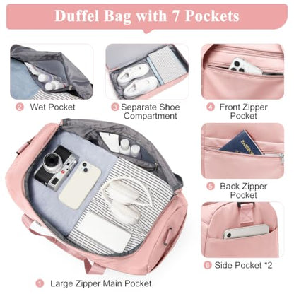 Travel Duffle Bag with Shoe Compartment, XL Weekender Bags for Women - color: B-Pink, size: Extra Large