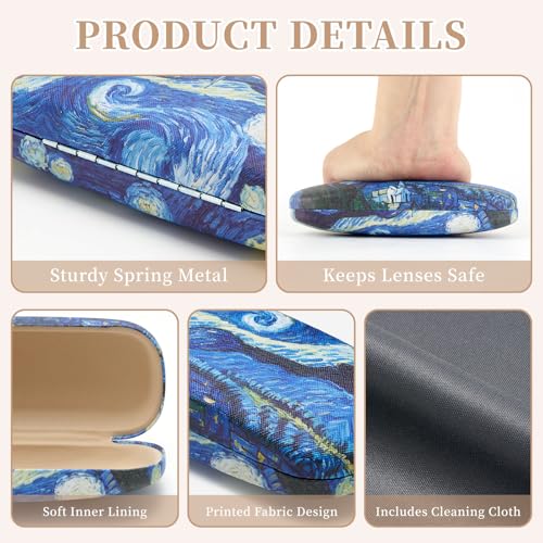 WOZEAH Eyeglasses Case Hard Shell, Protective Glasses Case for Women Men, Portable Eyeglass Holder Box with Cleaning Cloth - color: Painting