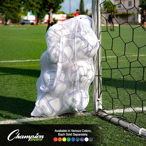 Champion Sports 메시 장비 가방 - 잠금 장치 및 ID 태그가 있는 튼튼한 나일론 드로스트링 백, 공, 수영 장비, 세탁 및 장난감을 위한 통기성 있는 보관 가방, 다양한 크기 및 색상 - color: 네이비, size: 24" x 48" with Shoulder Strap