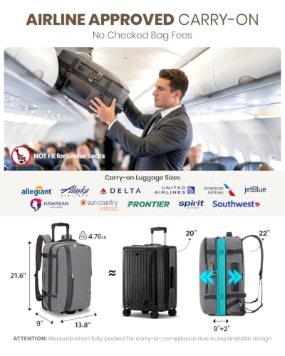 Fanwoli Rolling Vacuum Backpack Travel,One-Button Compression,TSA Carry-On - color: Grey